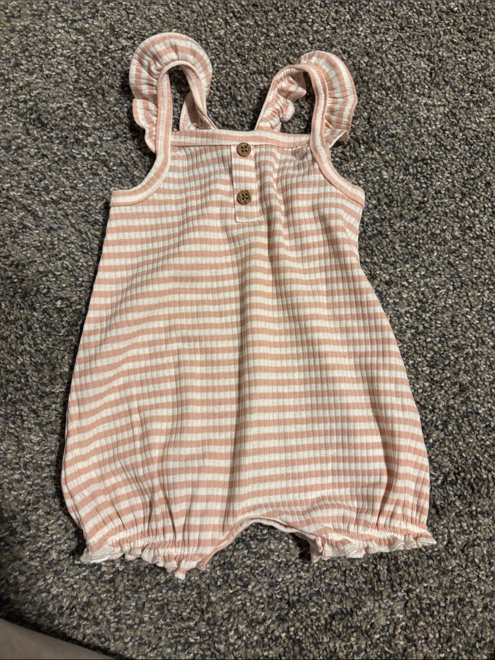 Carters Striped Pink and White Ruffle-Strap Baby Romper